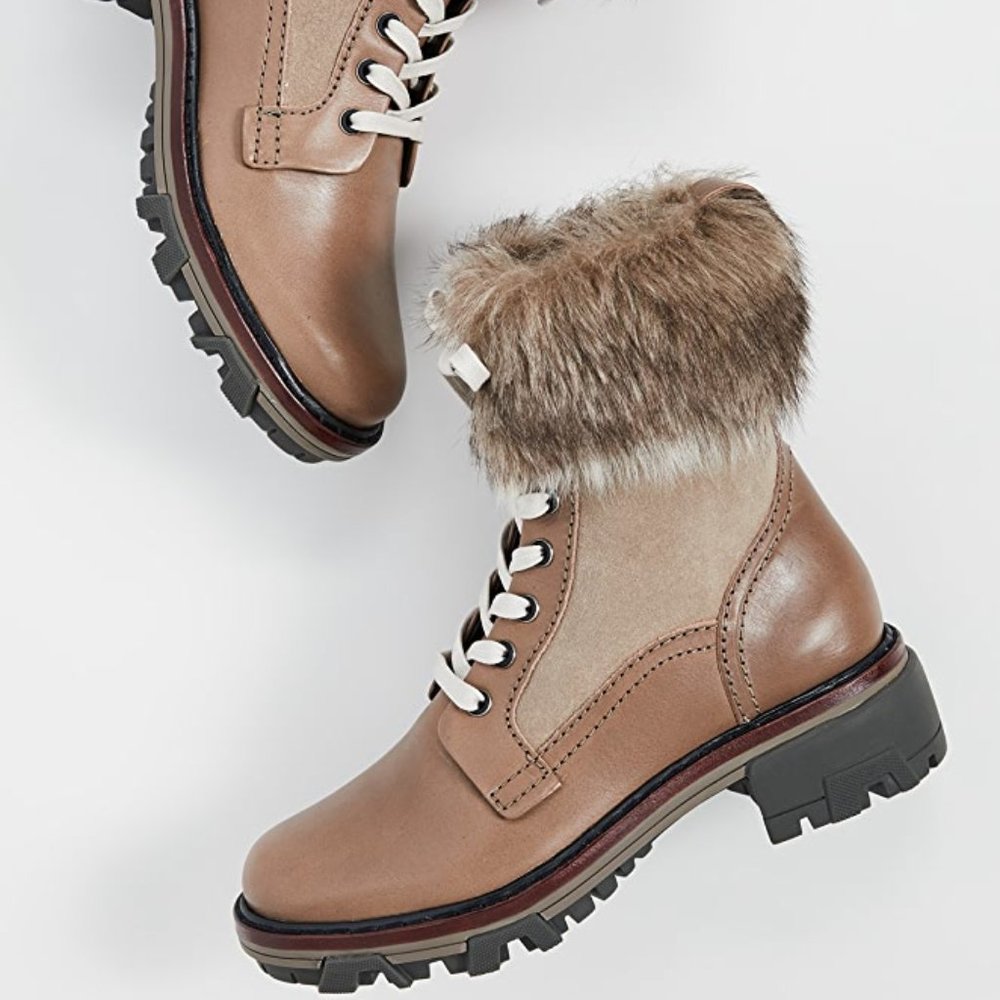 $750 RAG & BONE Shiloh Lace-Up Lamb Fur Leather moto BOOT 38 (JB21)